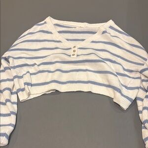 Aeropostale White and Blue Cropped Buttoned Sweatshirt